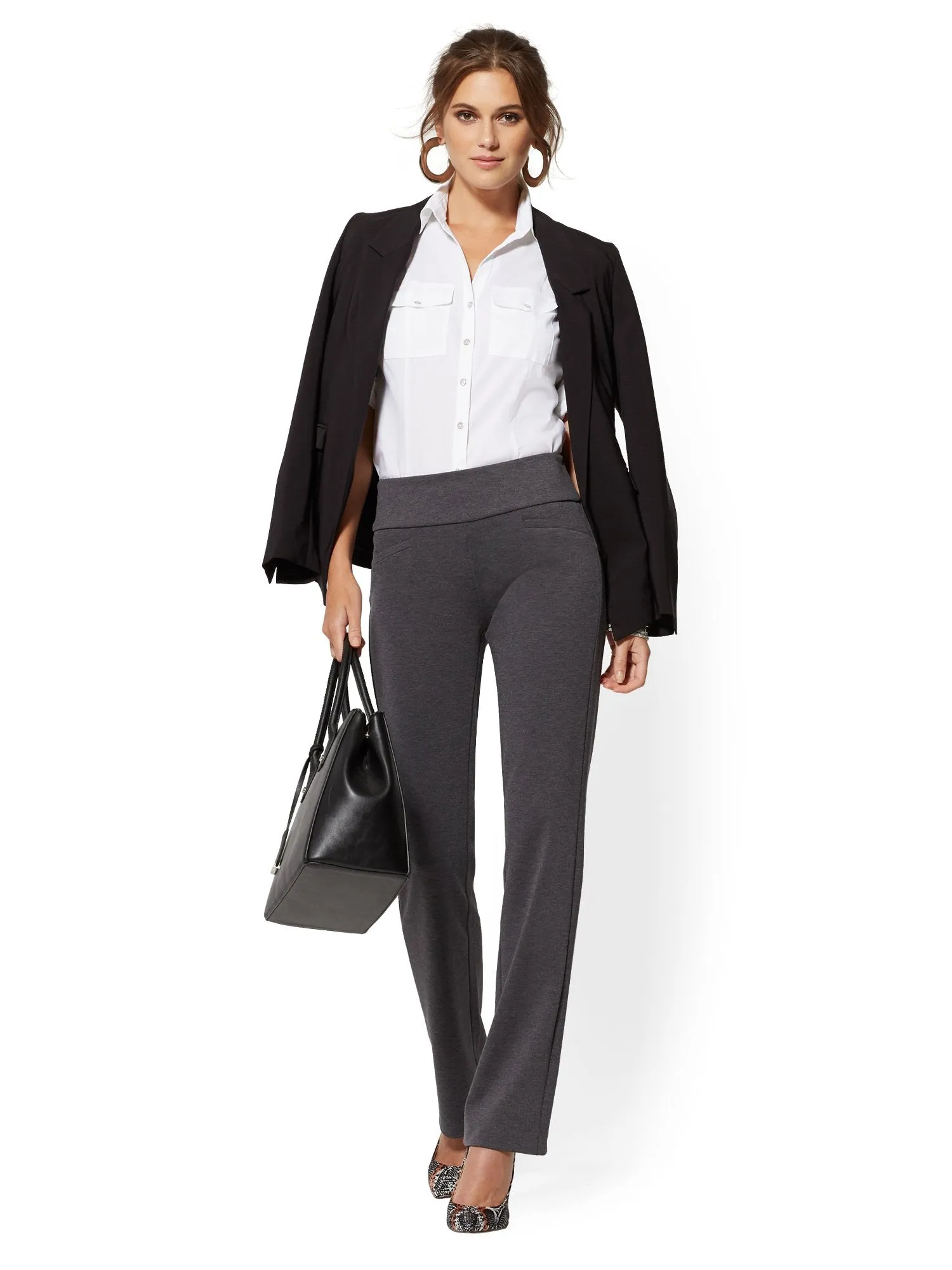 Tall Whitney High-Waisted Pull-On Straight-Leg Pant - Grey Ponte - 7th Avenue