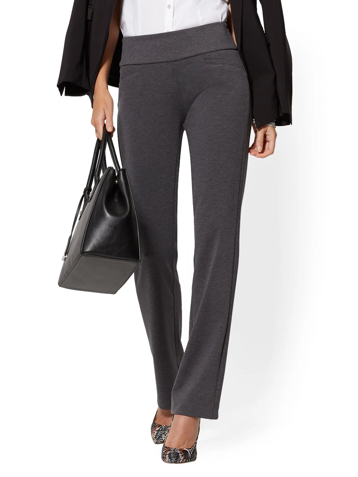 Tall Whitney High-Waisted Pull-On Straight-Leg Pant - Grey Ponte - 7th Avenue