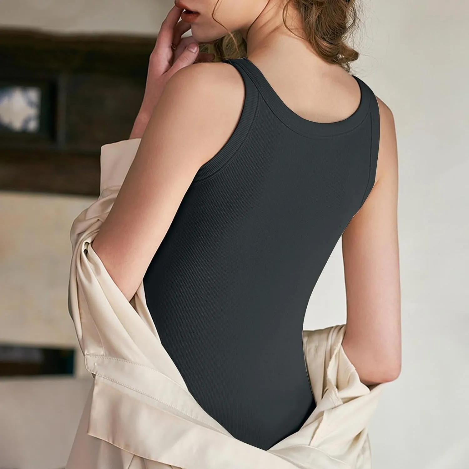 Tank Top with Built in Bra for Women Summer Casual Camisoles Basic Shirts Racerback Ribbed Fitted Tanks Cami Tops