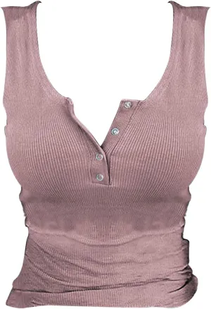 Tank Tops for Women Summer Casual Cropped Ribbed Sleeveless Camisole Tops Button V Neck Henley Shirt Clothes 2025