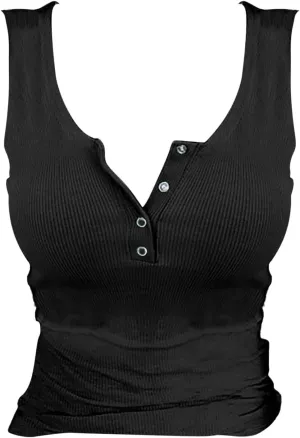 Tank Tops for Women Summer Casual Cropped Ribbed Sleeveless Camisole Tops Button V Neck Henley Shirt Clothes 2025