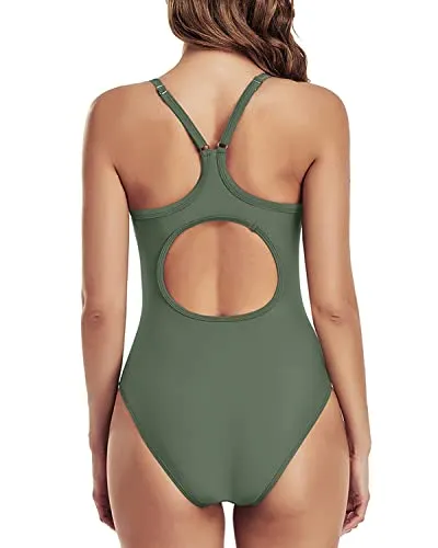 Teen Girls Athletic One Piece Swimsuits For Women-Olive Green