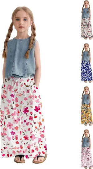 Teen Girls Floor Cute Pants Fall Casual Floral Graphic Palazzo Long Trousers Kids Drawstring Baggy Wide Leg Pants