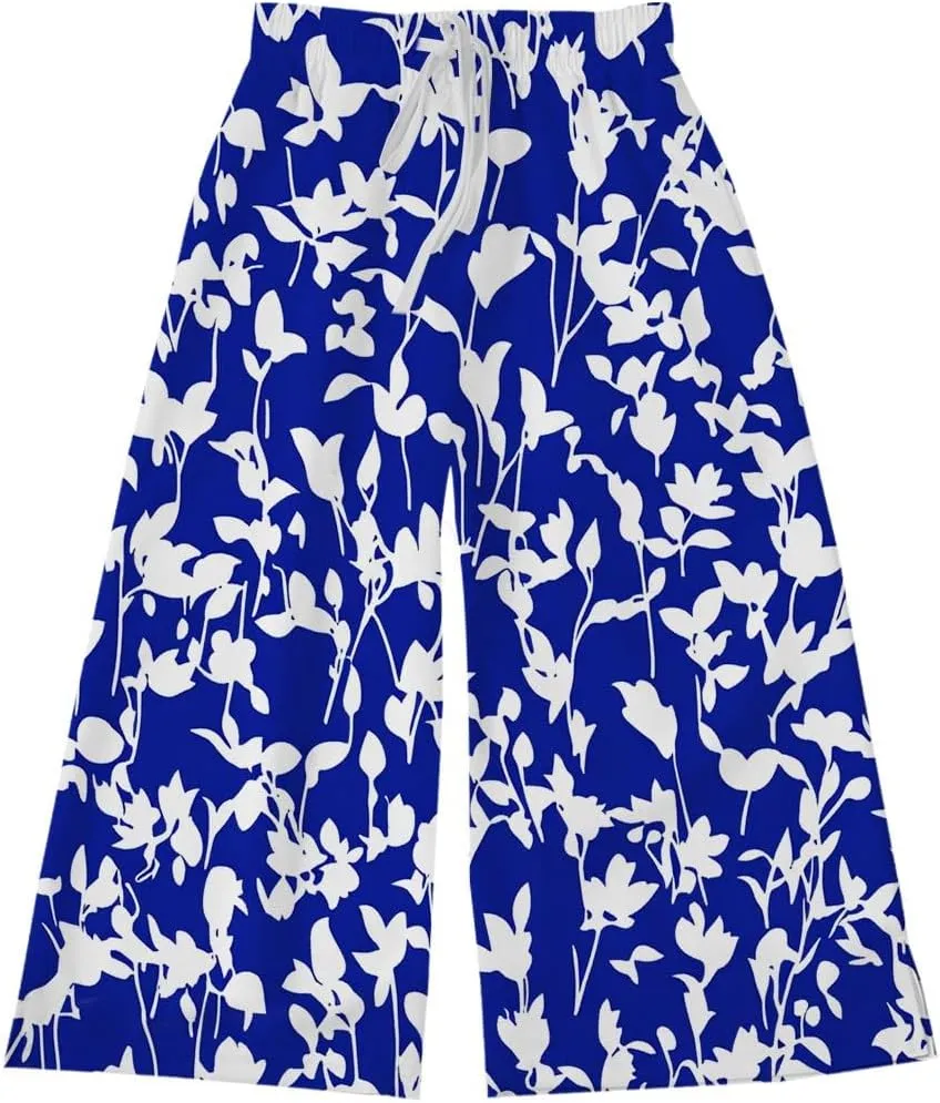 Teen Girls Floor Cute Pants Fall Casual Floral Graphic Palazzo Long Trousers Kids Drawstring Baggy Wide Leg Pants