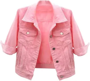Thatrich Cropped Denim Jacket for Women Denim Jackets Slim Button Down Coats Casual Lightweight Overcoat Fall Trendy Outfits