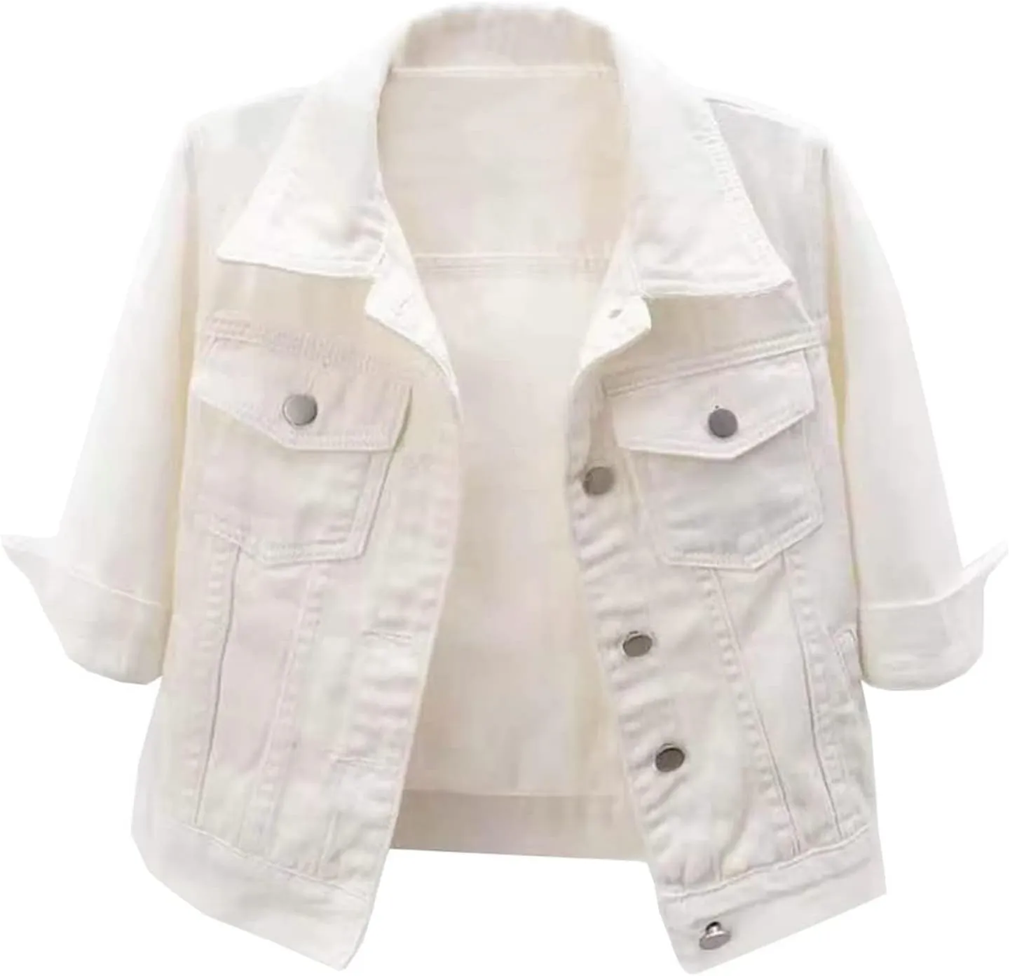 Thatrich Cropped Denim Jacket for Women Denim Jackets Slim Button Down Coats Casual Lightweight Overcoat Fall Trendy Outfits