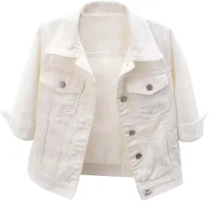 Thatrich Cropped Denim Jacket for Women Denim Jackets Slim Button Down Coats Casual Lightweight Overcoat Fall Trendy Outfits