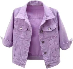Thatrich Cropped Denim Jacket for Women Denim Jackets Slim Button Down Coats Casual Lightweight Overcoat Fall Trendy Outfits