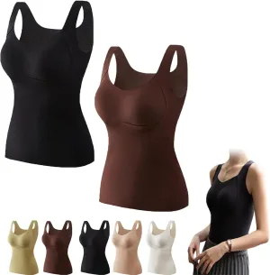 Thickened Warm Tank Top with Shelf Bra, 2024 Fall Winter Stretch Sleeveless Vest Casual Camisole Base Layer