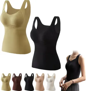 Thickened Warm Tank Top with Shelf Bra, 2024 Fall Winter Stretch Sleeveless Vest Casual Camisole Base Layer