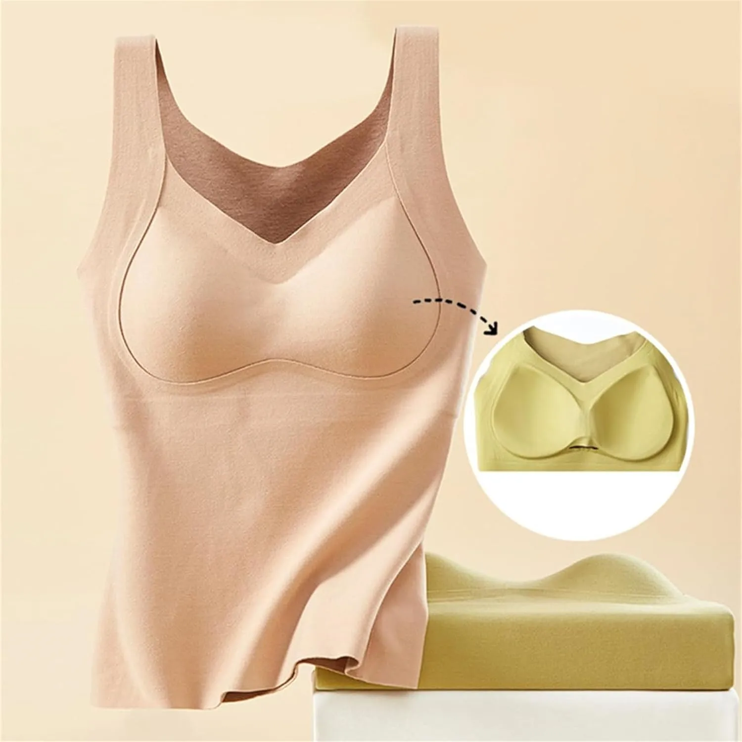 Thickened Warm Tank Top with Shelf Bra, 2024 Fall Winter Stretch Sleeveless Vest Casual Camisole Base Layer