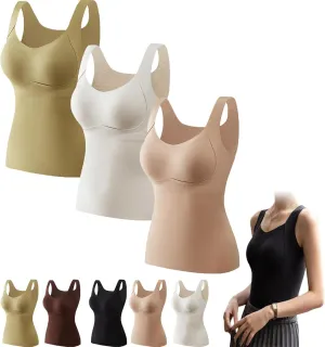 Thickened Warm Tank Top with Shelf Bra, 2024 Fall Winter Stretch Sleeveless Vest Casual Camisole Base Layer