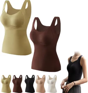 Thickened Warm Tank Top with Shelf Bra, 2024 Fall Winter Stretch Sleeveless Vest Casual Camisole Base Layer
