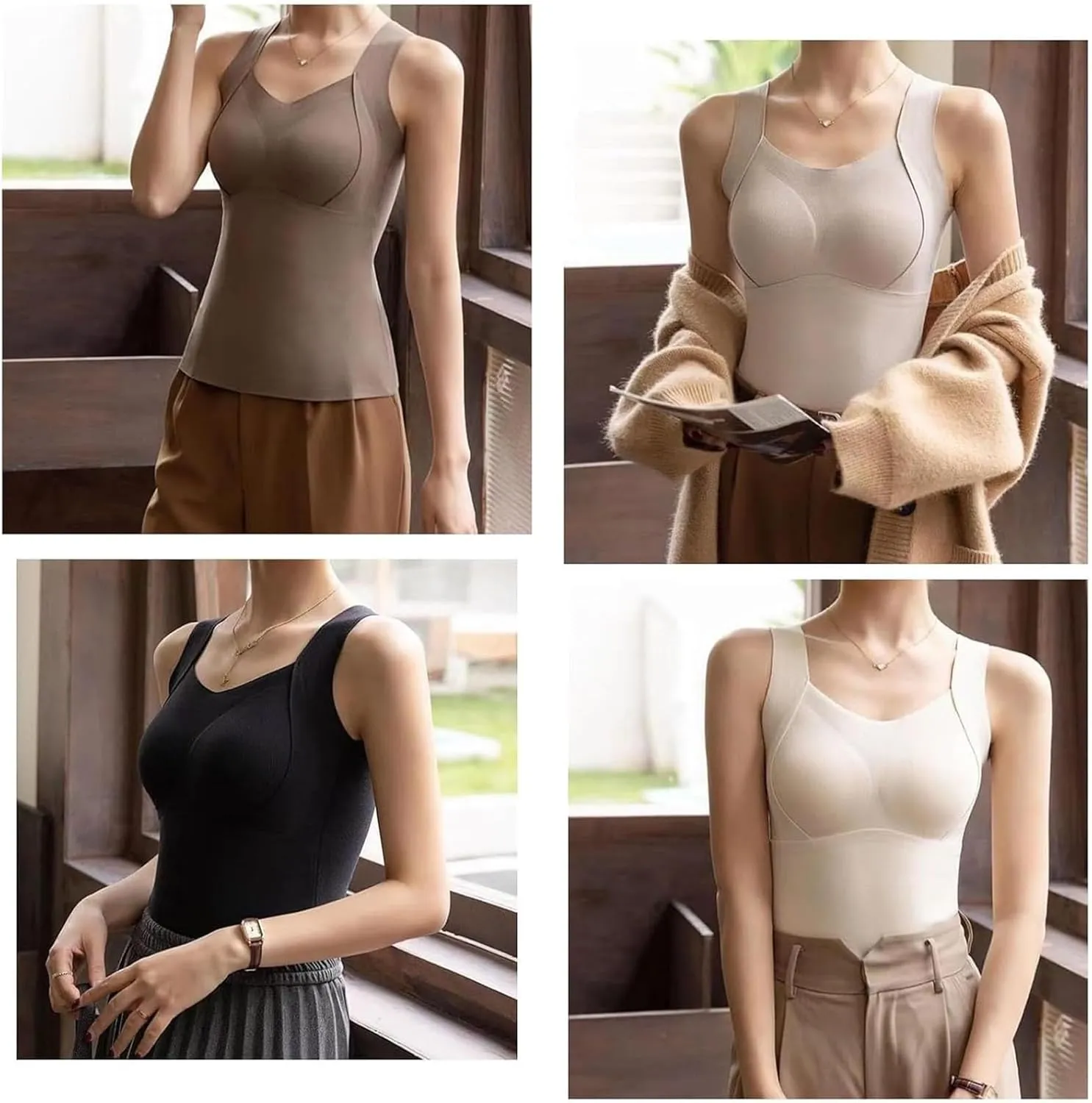 Thickened Warm Tank Top with Shelf Bra, 2024 Fall Winter Stretch Sleeveless Vest Casual Camisole Base Layer