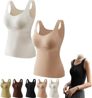 Thickened Warm Tank Top with Shelf Bra, 2024 Fall Winter Stretch Sleeveless Vest Casual Camisole Base Layer