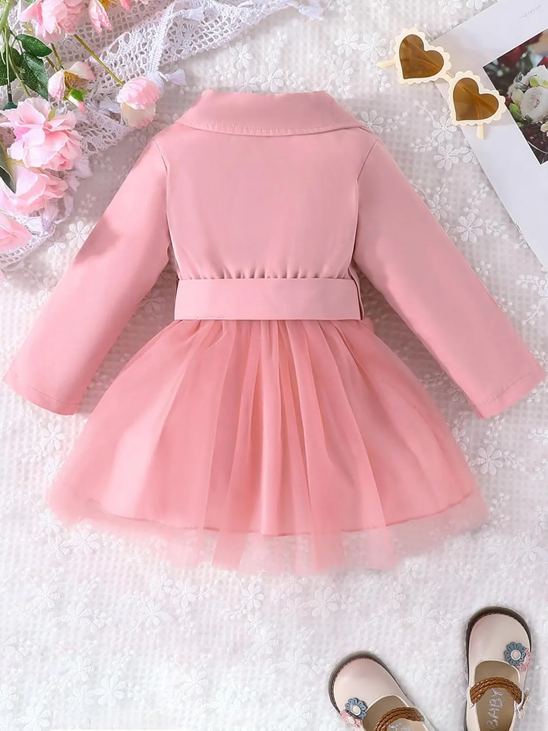 Toddler Baby Girl Double Breasted Belted Trench Jacket Coat Dress Long Sleeve Kids Windbreaker Outerwear