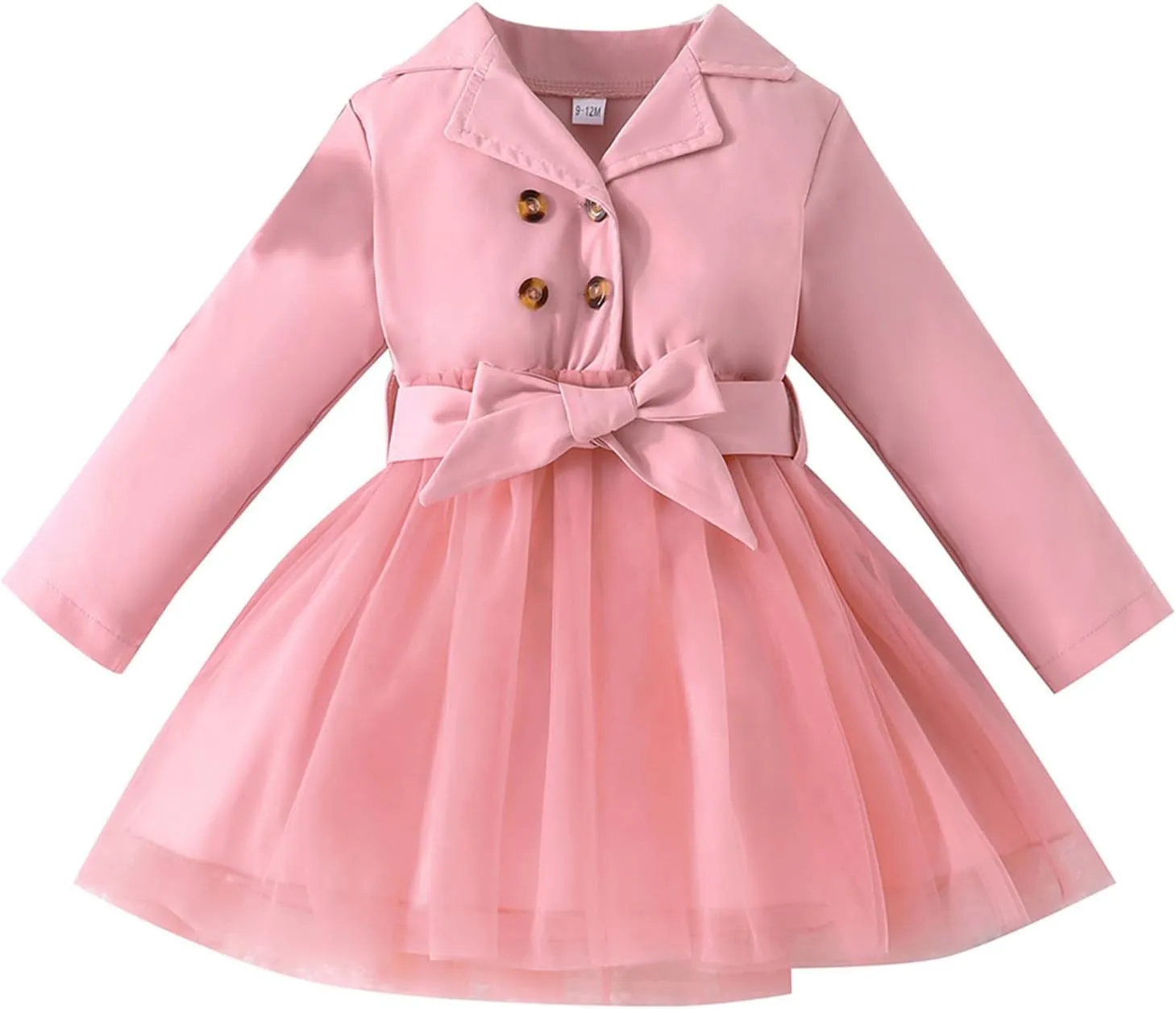 Toddler Baby Girl Double Breasted Belted Trench Jacket Coat Dress Long Sleeve Kids Windbreaker Outerwear