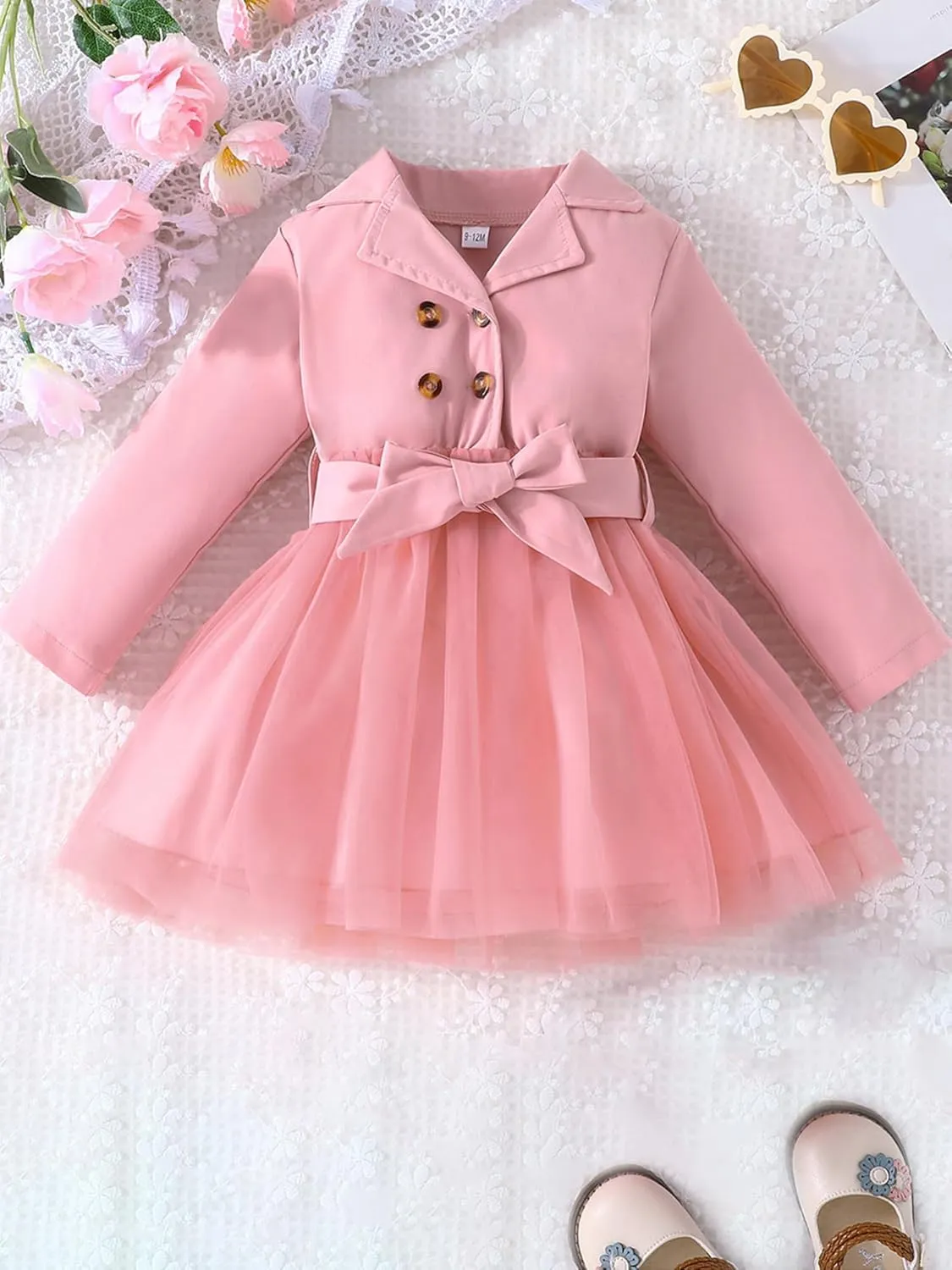 Toddler Baby Girl Double Breasted Belted Trench Jacket Coat Dress Long Sleeve Kids Windbreaker Outerwear