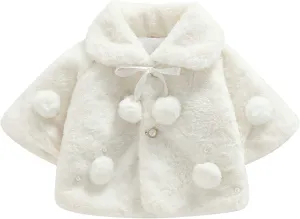 Toddler Baby Girls Faux Fur Coat Cloak Jacket Dress Cover Cape Poncho Fall Winter Wedding Birthday Warm Outerwear
