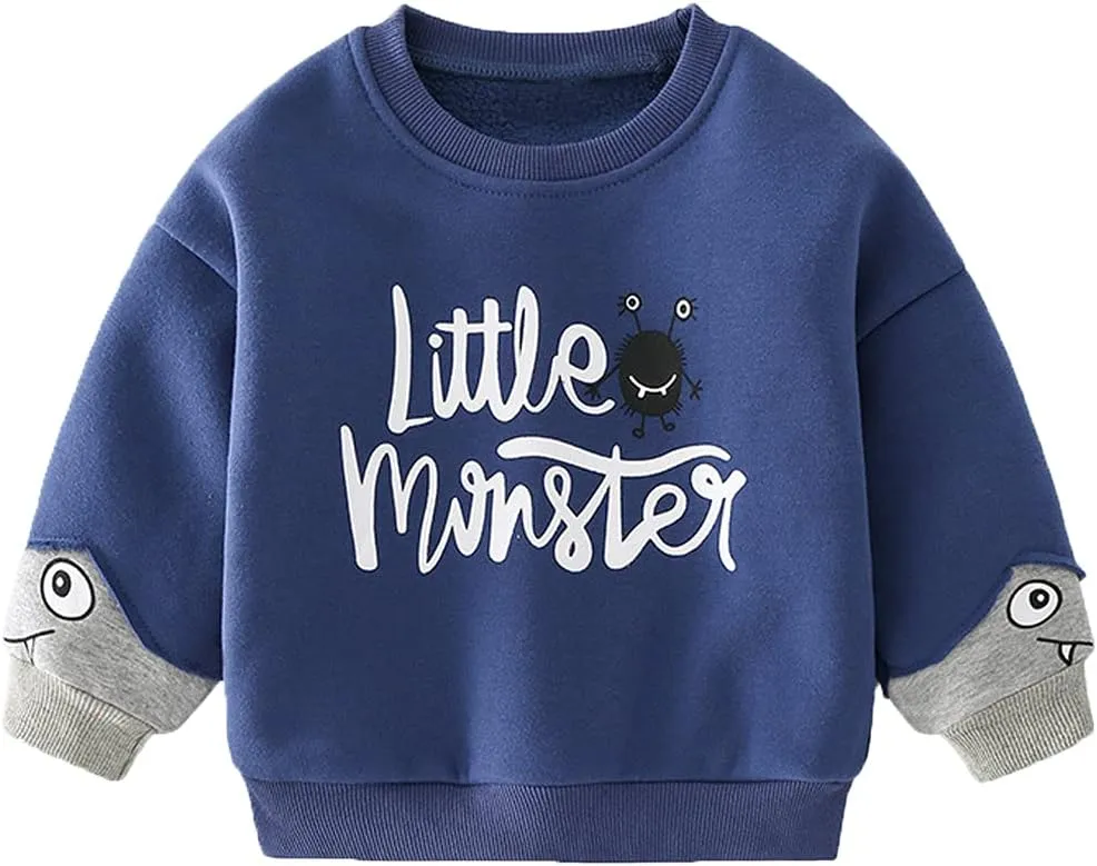 Toddler Boys Fleece Sweatshirts Dinosaur Crewneck Pullover Sweater Winter Clothes