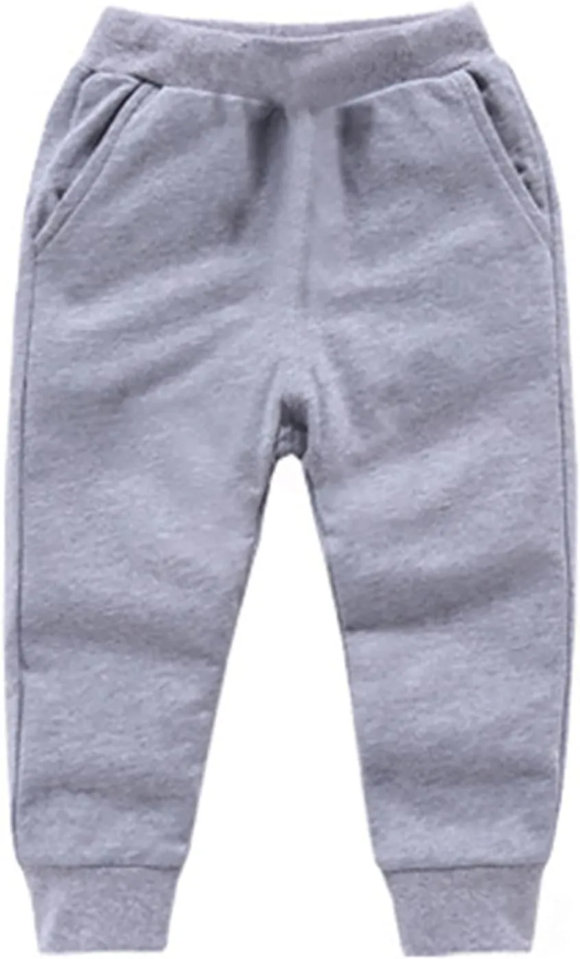 Toddler Jogger Cotton Sweatpants Elastic Waist Soft Pull on Running Sport Long Pants Preppy School Casual Athletic