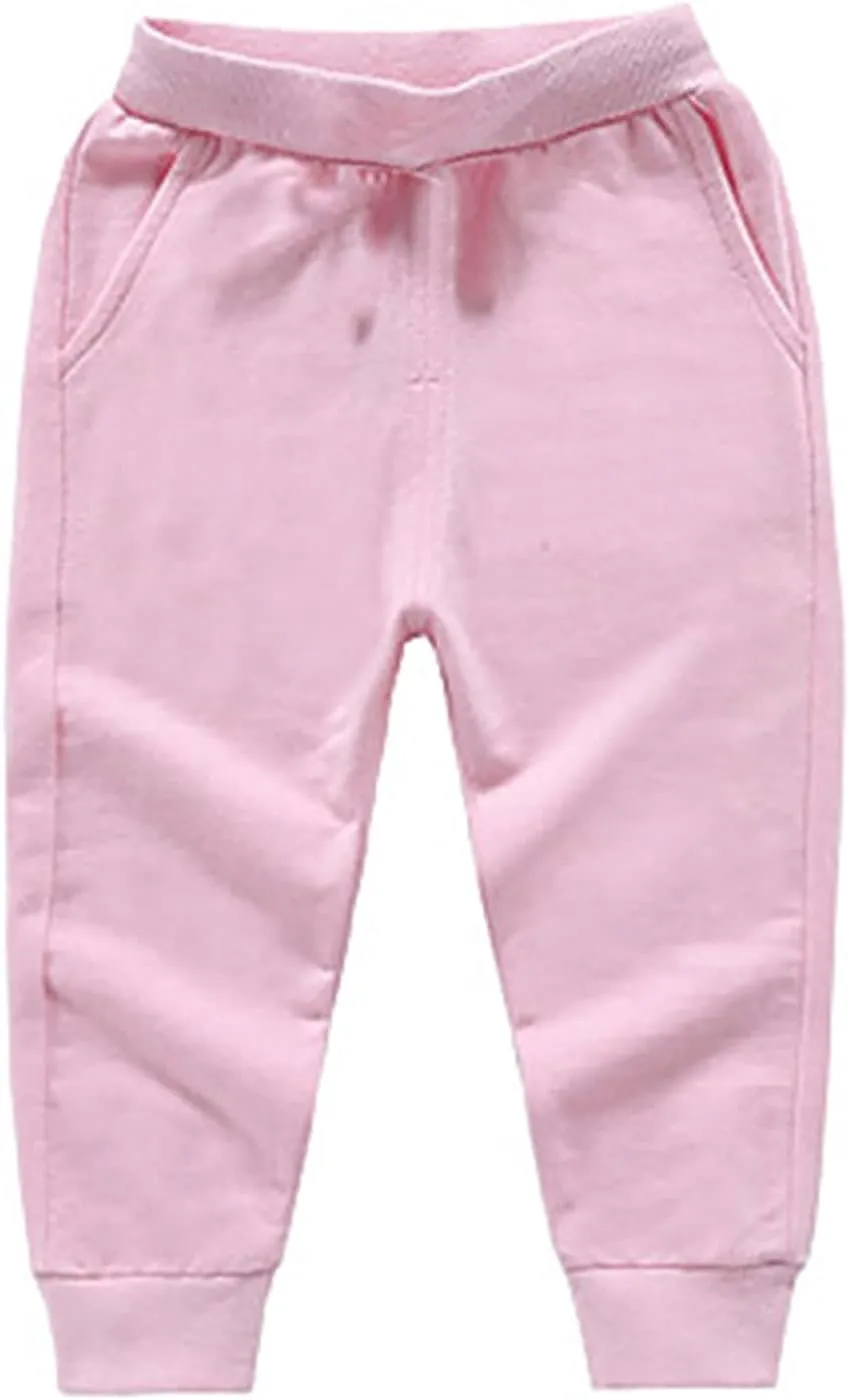 Toddler Jogger Cotton Sweatpants Elastic Waist Soft Pull on Running Sport Long Pants Preppy School Casual Athletic