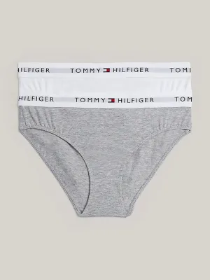 Tommy Hilfiger Girls 2 Pack Waistband Briefs- White / Light Grey Heather