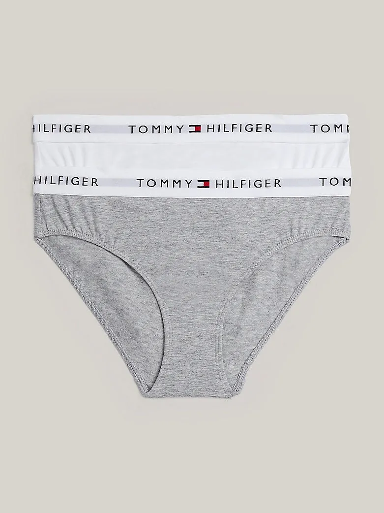 Tommy Hilfiger Girls 2 Pack Waistband Briefs- White / Light Grey Heather