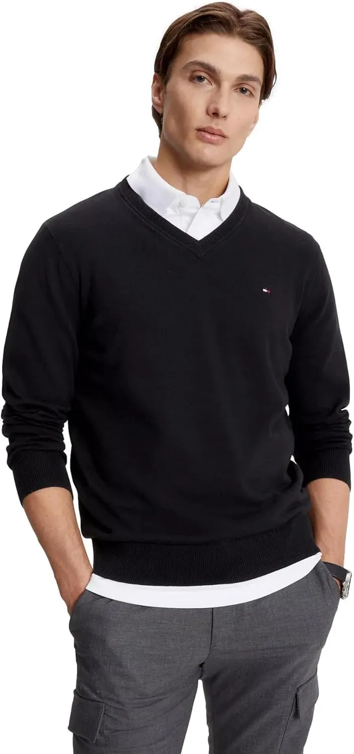 TOMMY HILFIGER Men's Iconic Cotton V-Neck Pullover Sweater 2025 Collection