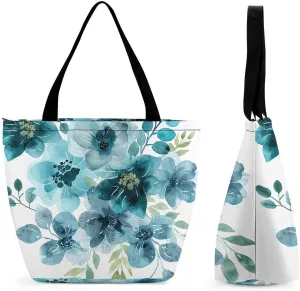 Tote Bags for Women Cyan And Blue Versatile Shoulder Bag with Zipper Large Capacity Handbag Beach Bag Reusable Grocery Bag for Shopping Travel Commuting