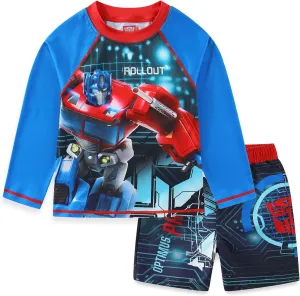 Transformers Optimus Prime Boys UPF 50  Rash Guard and Swim Trunks Swimwear Set Swimsuit for Big Kids