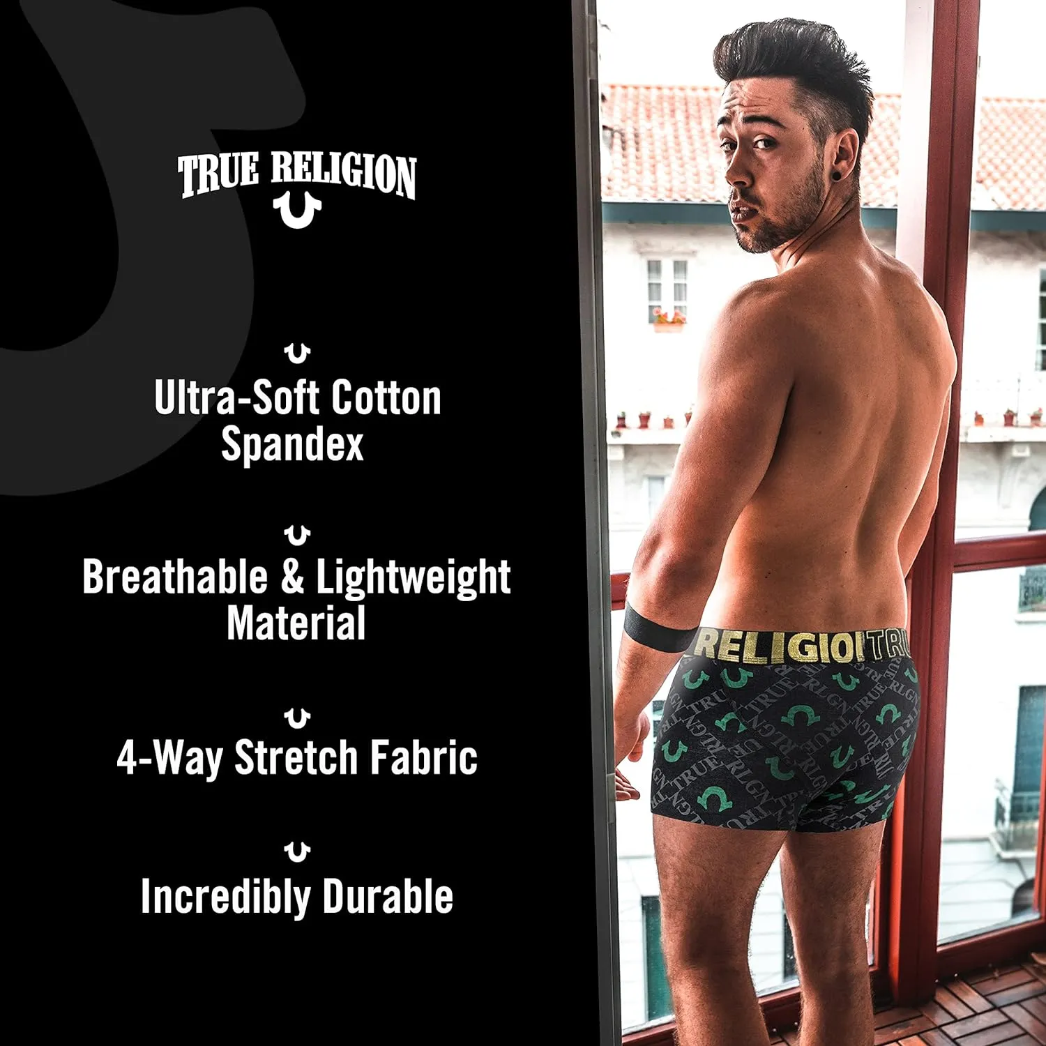 True Religion Mens Boxer Briefs Cotton Stretch Underwear for Men Pack of 6