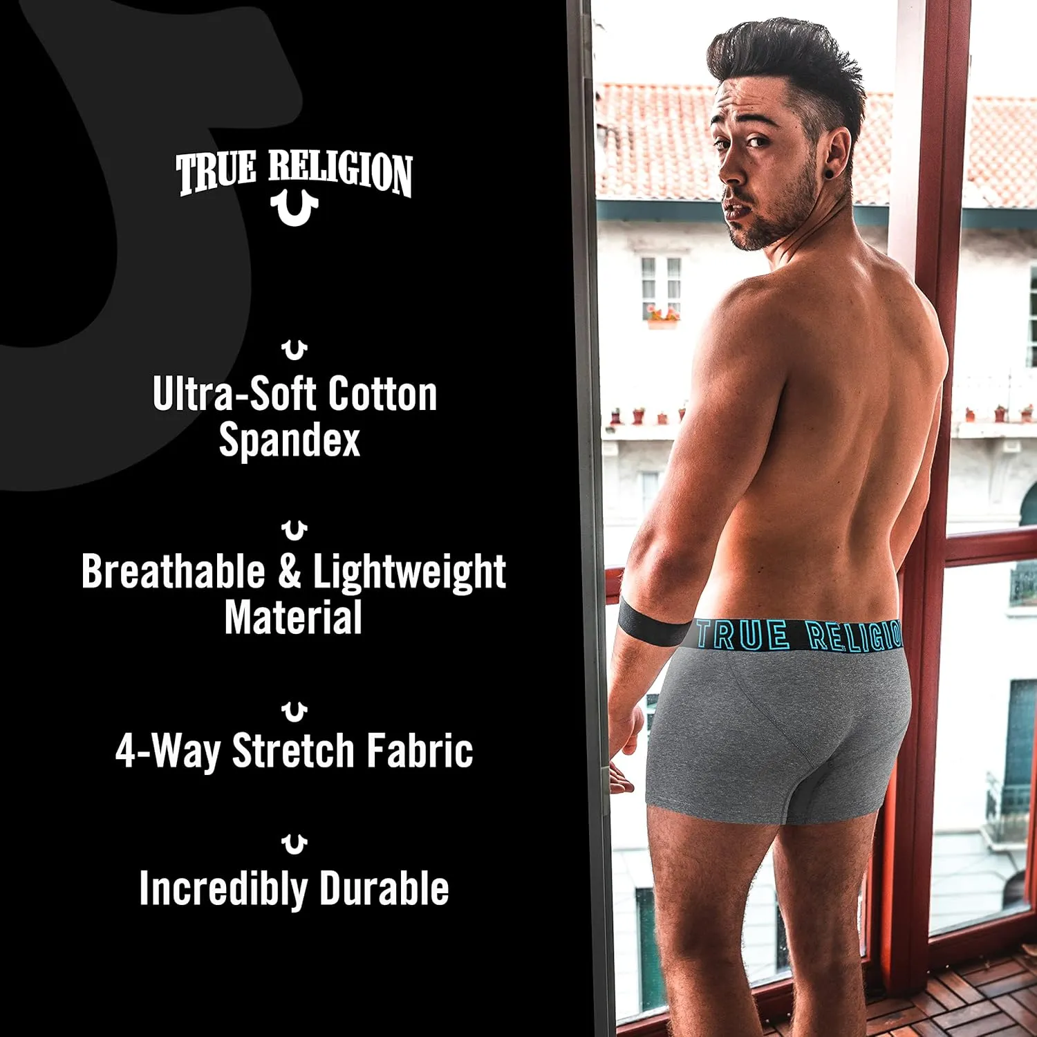 True Religion Mens Boxer Briefs Cotton Stretch Underwear for Men Pack of 6
