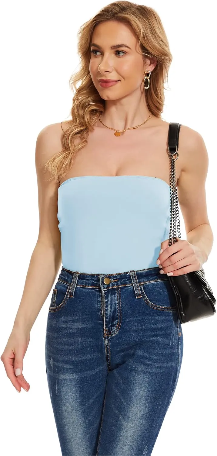 Tube Tops with Built in Bra Cotton Strapless Camisoles for Women Sexy Bandeau Summer Backless