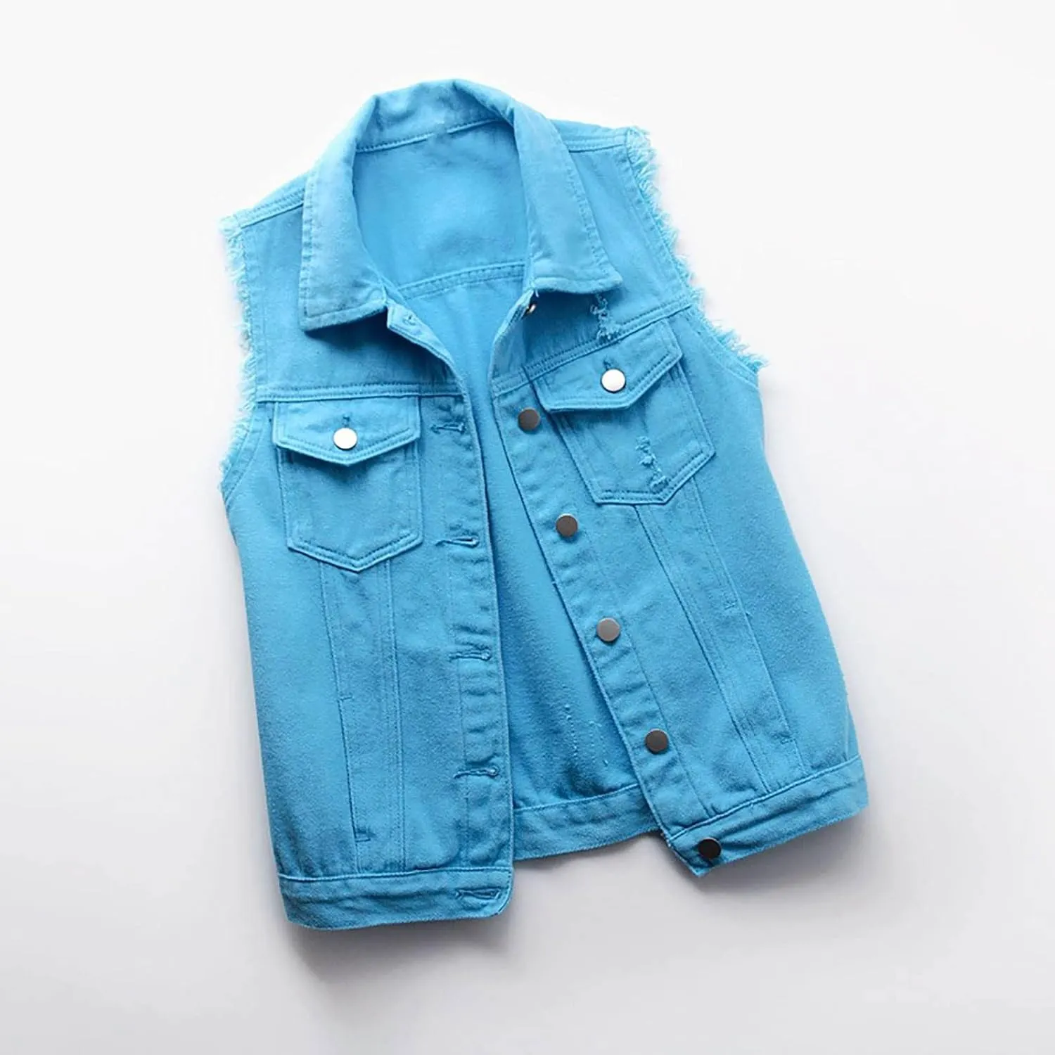 tuduoms Women's Fashion Sleeveless Denim Jacket Casual Lightweight Cropped Jean Jackets Vest Ripped Frayed Denim Waistcoat