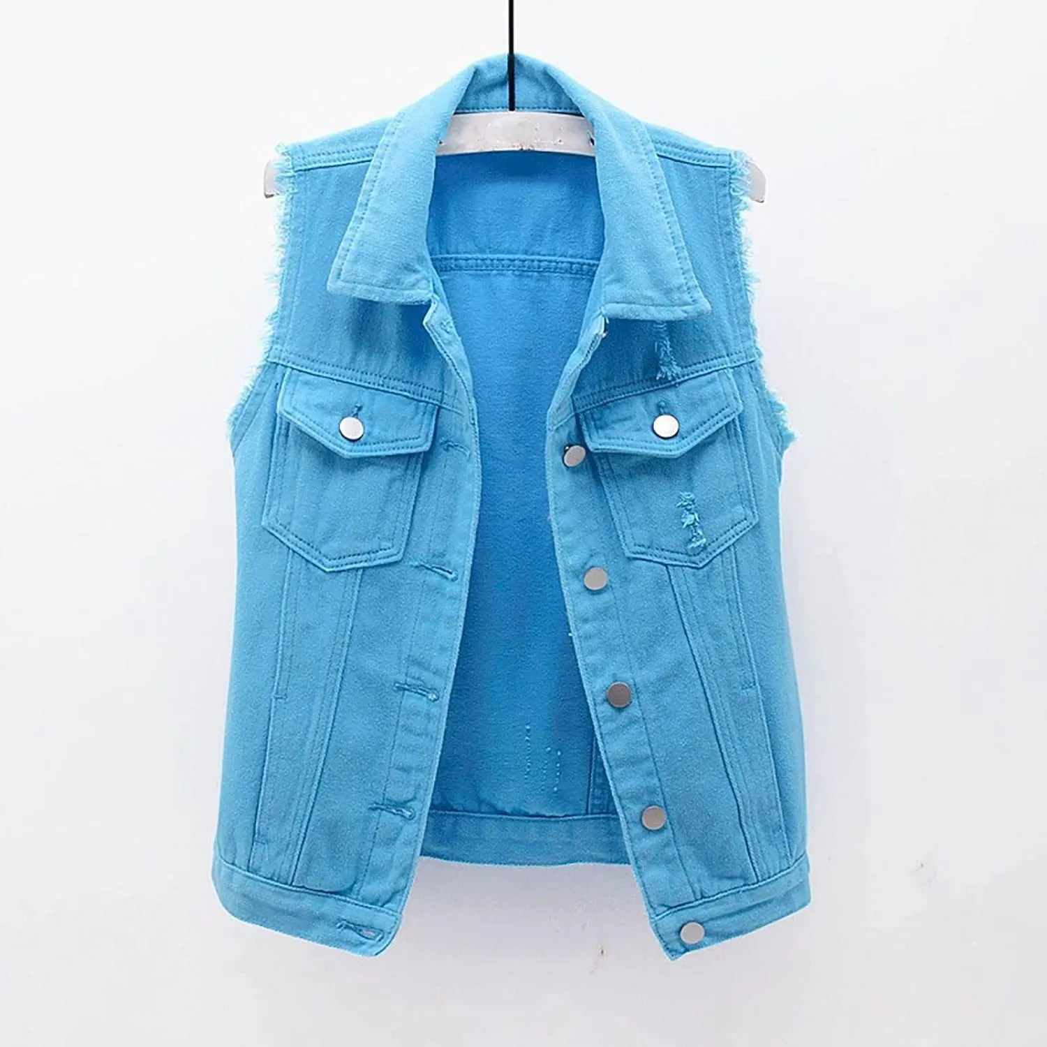 tuduoms Women's Fashion Sleeveless Denim Jacket Casual Lightweight Cropped Jean Jackets Vest Ripped Frayed Denim Waistcoat