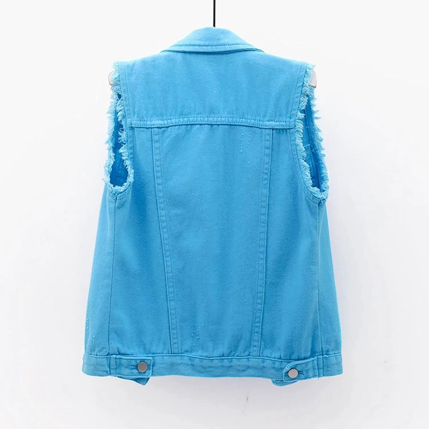 tuduoms Women's Fashion Sleeveless Denim Jacket Casual Lightweight Cropped Jean Jackets Vest Ripped Frayed Denim Waistcoat