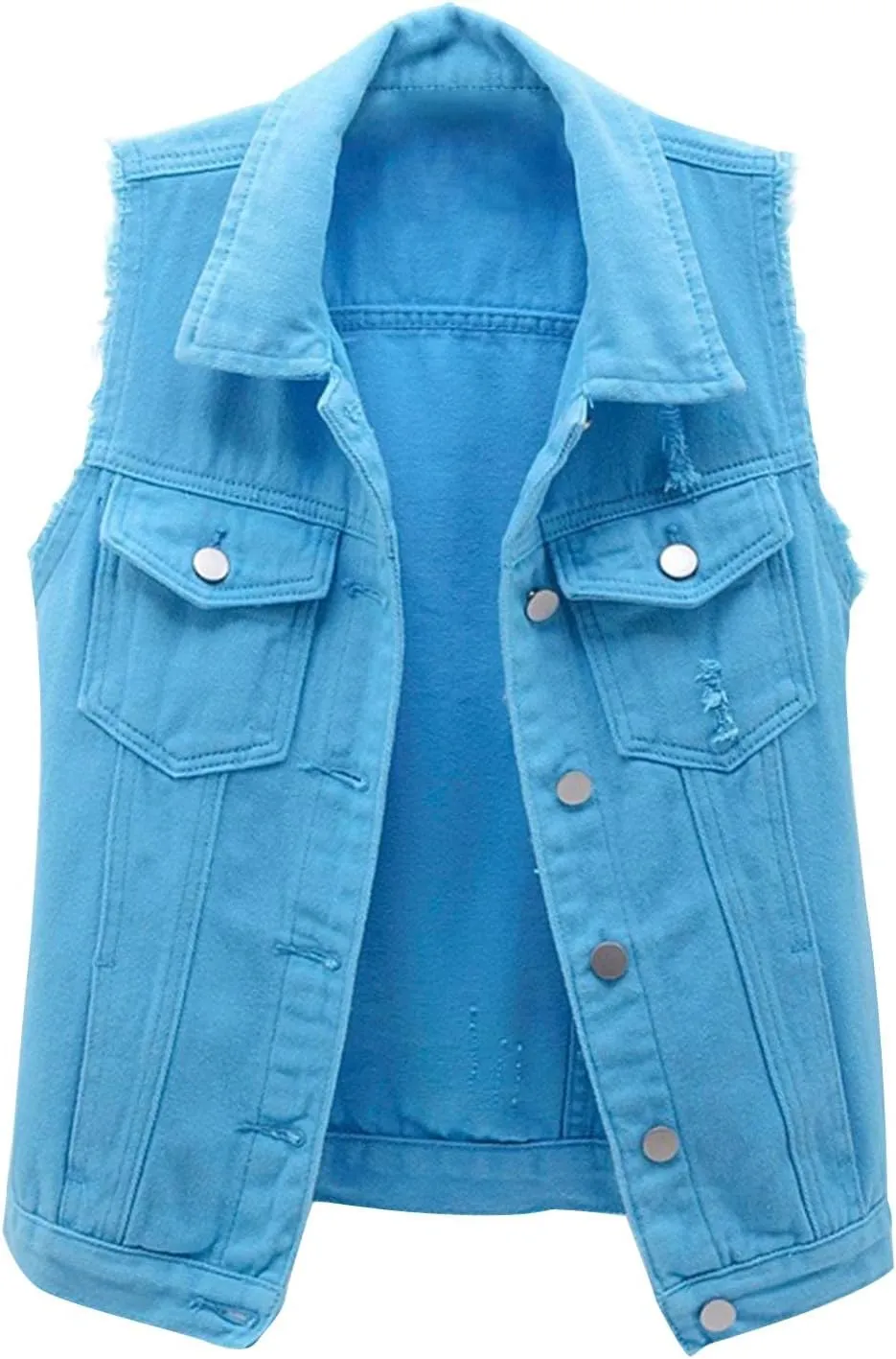 tuduoms Women's Fashion Sleeveless Denim Jacket Casual Lightweight Cropped Jean Jackets Vest Ripped Frayed Denim Waistcoat