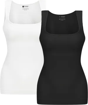 Tummy Control Shapewear Compression Tank Tops for Women Seamless Square Neck Body Shaper Camisole