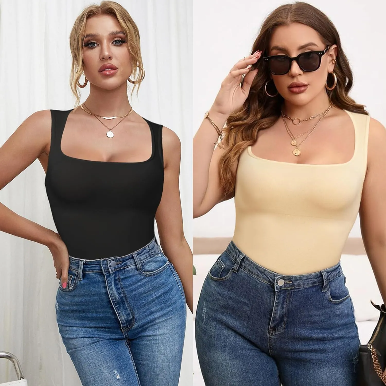 Tummy Control Shapewear Compression Tank Tops for Women Seamless Square Neck Body Shaper Camisole