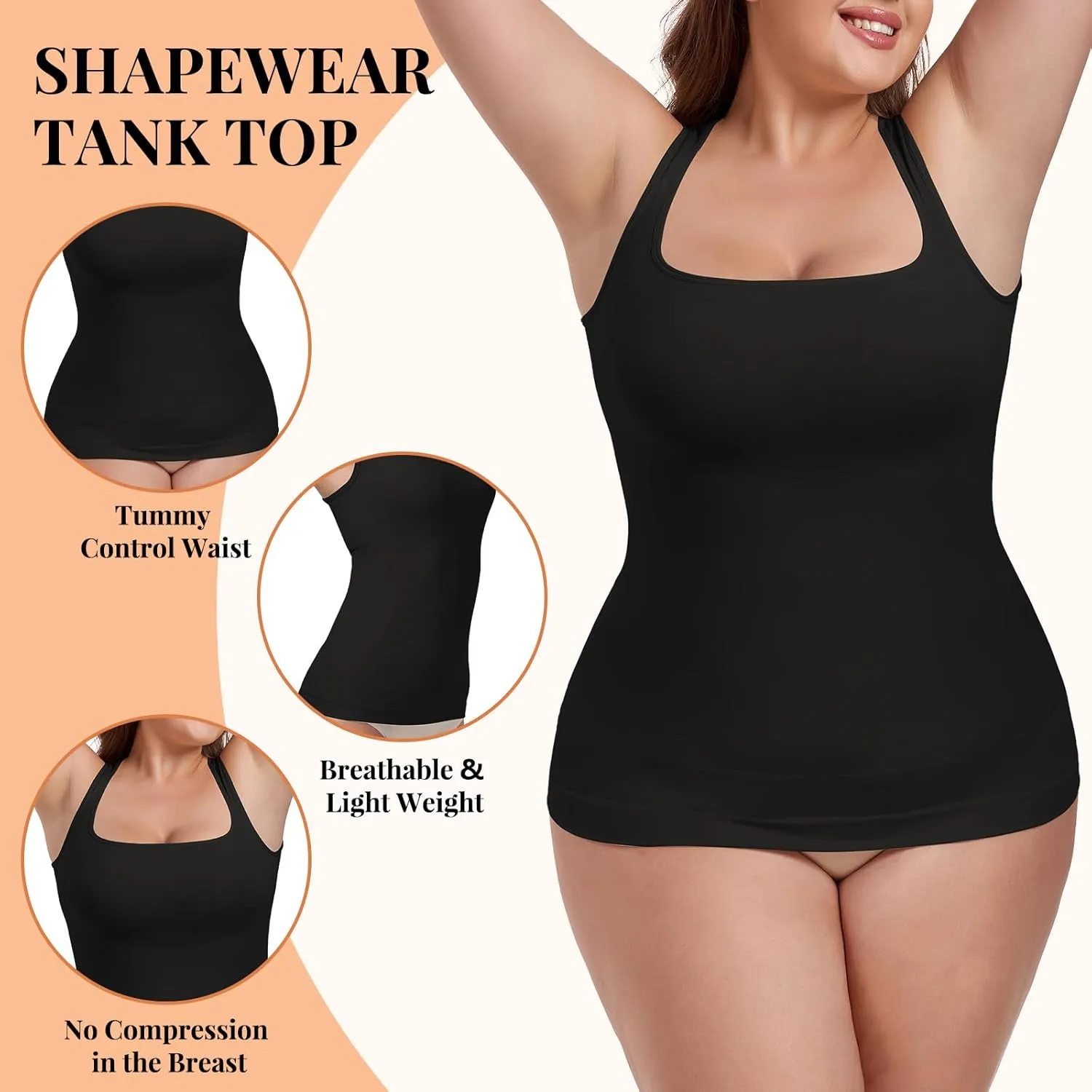 Tummy Control Shapewear Compression Tank Tops for Women Seamless Square Neck Body Shaper Camisole