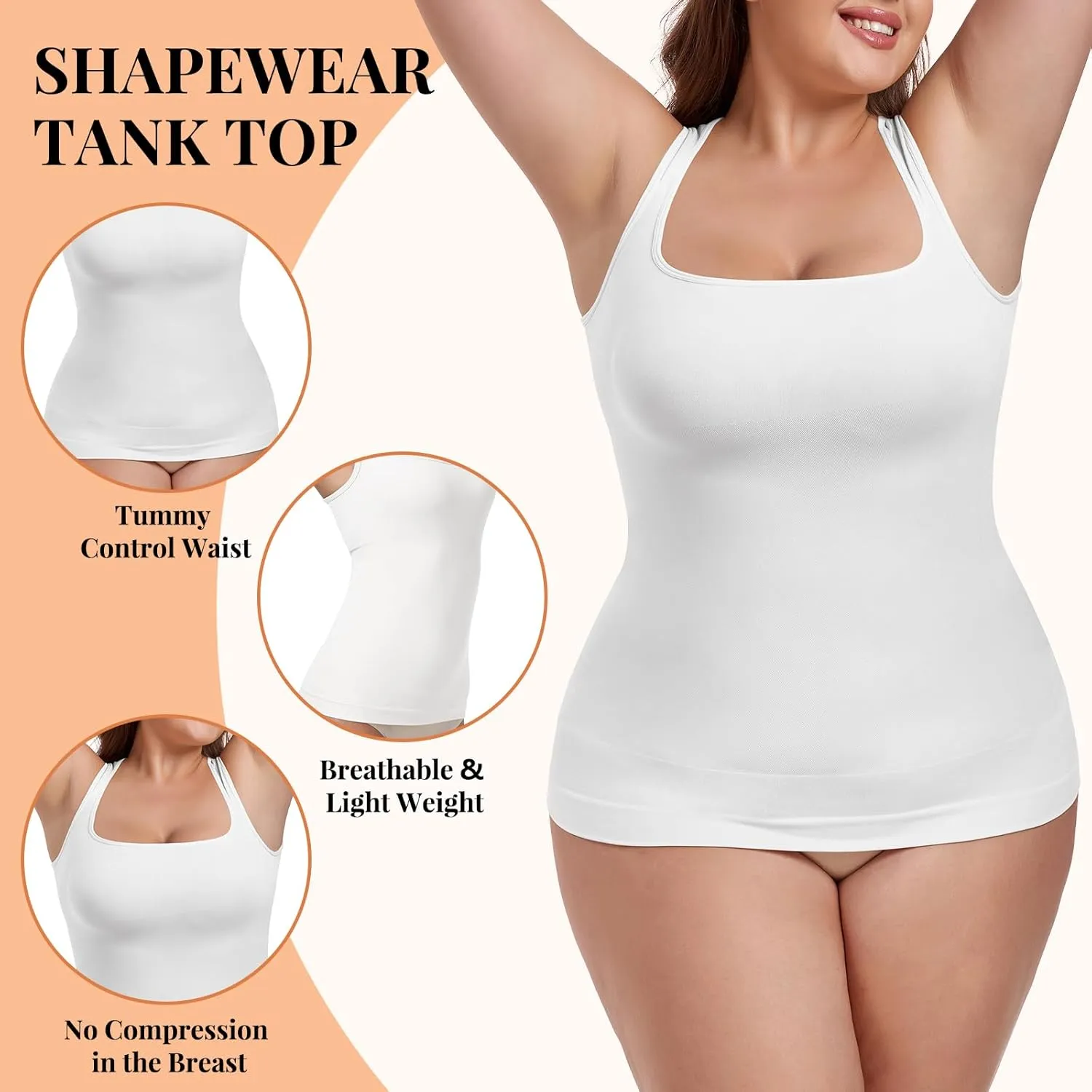 Tummy Control Shapewear Compression Tank Tops for Women Seamless Square Neck Body Shaper Camisole
