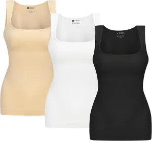 Tummy Control Shapewear Compression Tank Tops for Women Seamless Square Neck Body Shaper Camisole