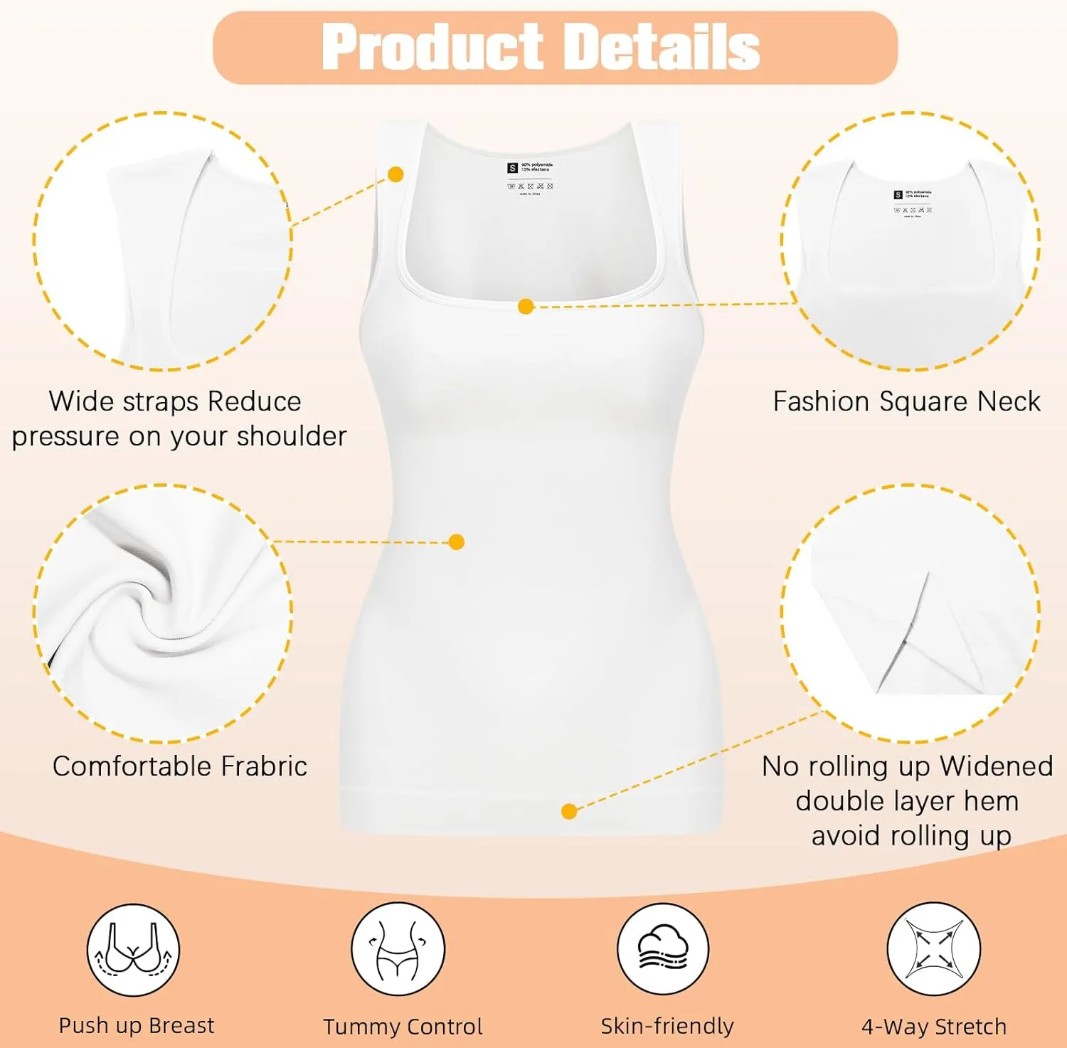 Tummy Control Shapewear Compression Tank Tops for Women Seamless Square Neck Body Shaper Camisole