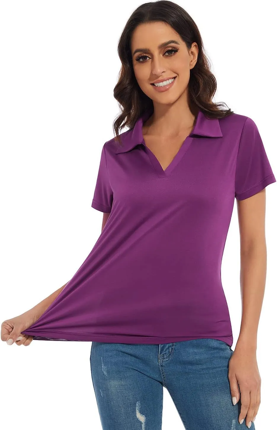 Ullnoy Women's Dry-fit Golf Polo Shirts Short Sleeve Shirts for Women V Neck Moisture Wicking Sports Tops Collar 1-3 Pack