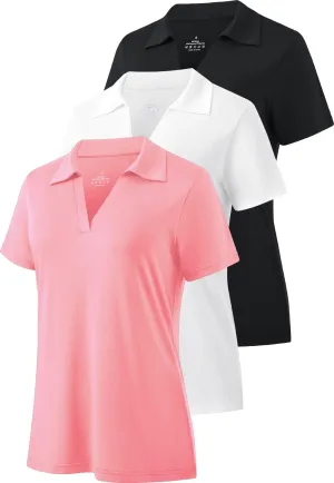 Ullnoy Women's Dry-fit Golf Polo Shirts Short Sleeve Shirts for Women V Neck Moisture Wicking Sports Tops Collar 1-3 Pack