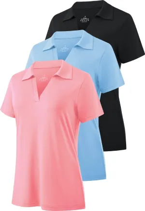 Ullnoy Women's Dry-fit Golf Polo Shirts Short Sleeve Shirts for Women V Neck Moisture Wicking Sports Tops Collar 1-3 Pack