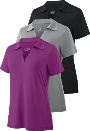 Ullnoy Women's Dry-fit Golf Polo Shirts Short Sleeve Shirts for Women V Neck Moisture Wicking Sports Tops Collar 1-3 Pack