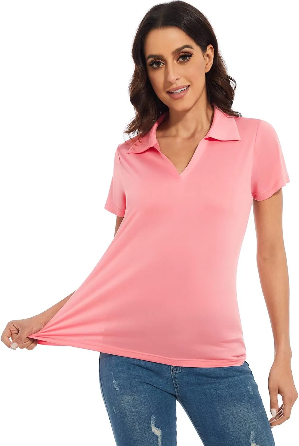 Ullnoy Women's Dry-fit Golf Polo Shirts Short Sleeve Shirts for Women V Neck Moisture Wicking Sports Tops Collar 1-3 Pack