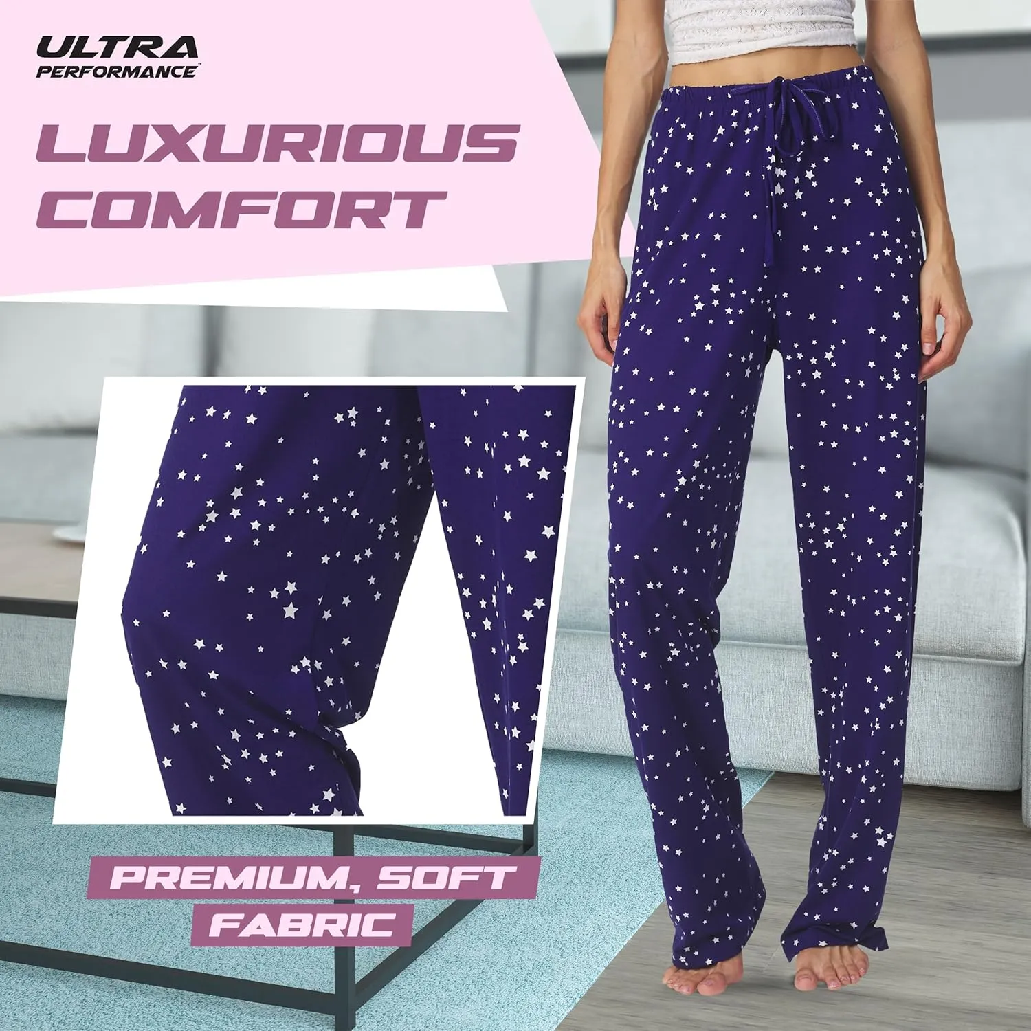 Ultra Performance Womens Pajama PJ Pants 3 Pack Lounge Bottoms Pajamas for Women (Avail in Plus Sizes)